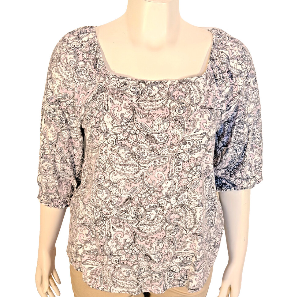 J. Jill Knit Top Womens M Petite Pastel Paisely Floral Chintz Square Neck